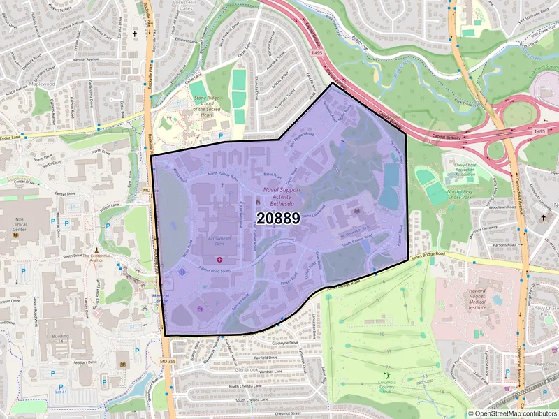 Map of ZIP Code 20889 — Bethesda, MD