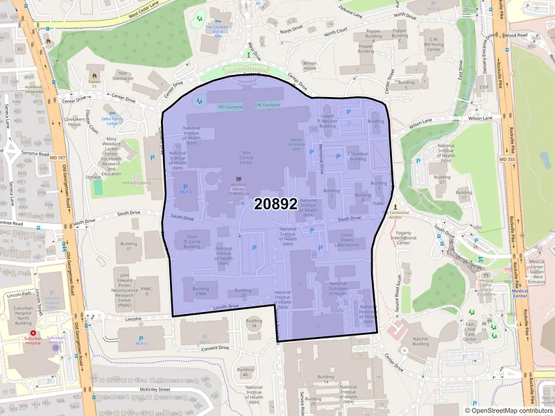Map of ZIP Code 20892 — Bethesda, MD