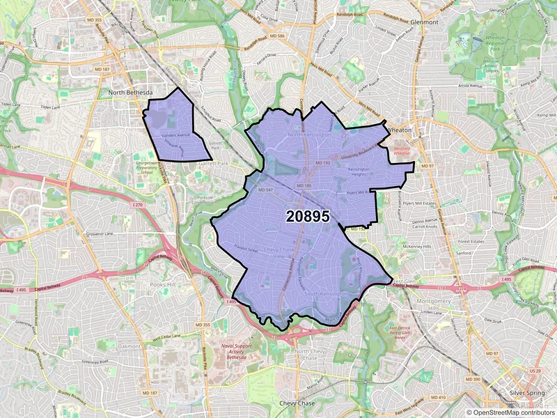 Map of ZIP Code 20895 — Kensington, MD