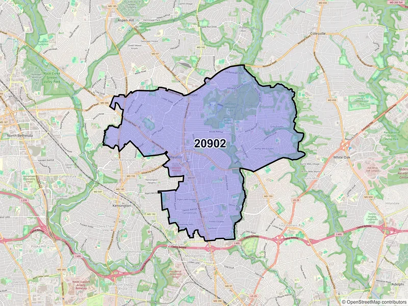 Map of ZIP Code 20902 — Silver Spring, MD