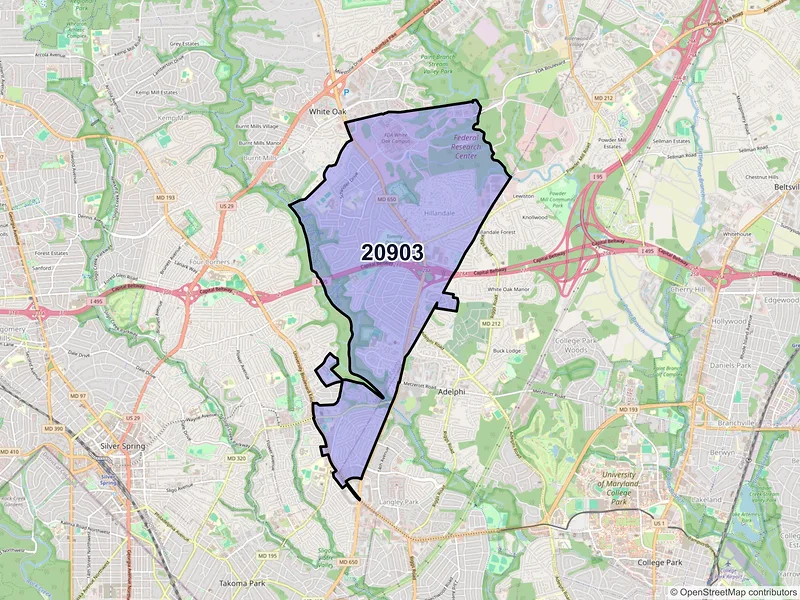Map of ZIP Code 20903 — Silver Spring, MD