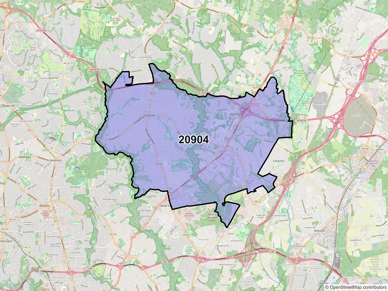 Map of ZIP Code 20904 — Silver Spring, MD