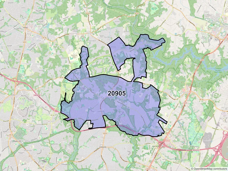 Map of ZIP Code 20905 — Silver Spring, MD