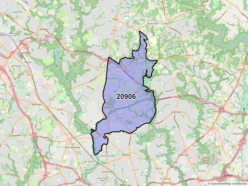 Map of ZIP Code 20906 — Silver Spring, MD