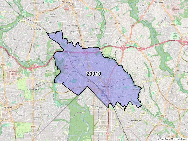 Map of ZIP Code 20910 — Silver Spring, MD