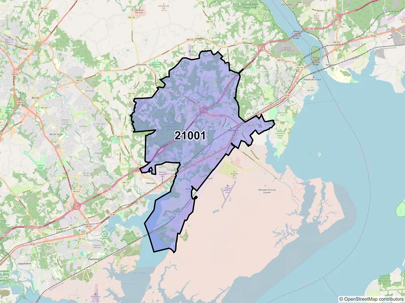 Map of ZIP Code 21001 — Aberdeen, MD