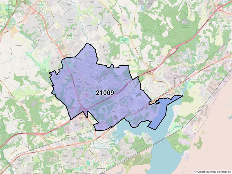 Map of ZIP Code 21009 — Abingdon, MD