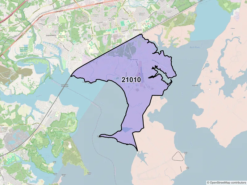 Map of Gunpowder, Maryland and ZIP codes
