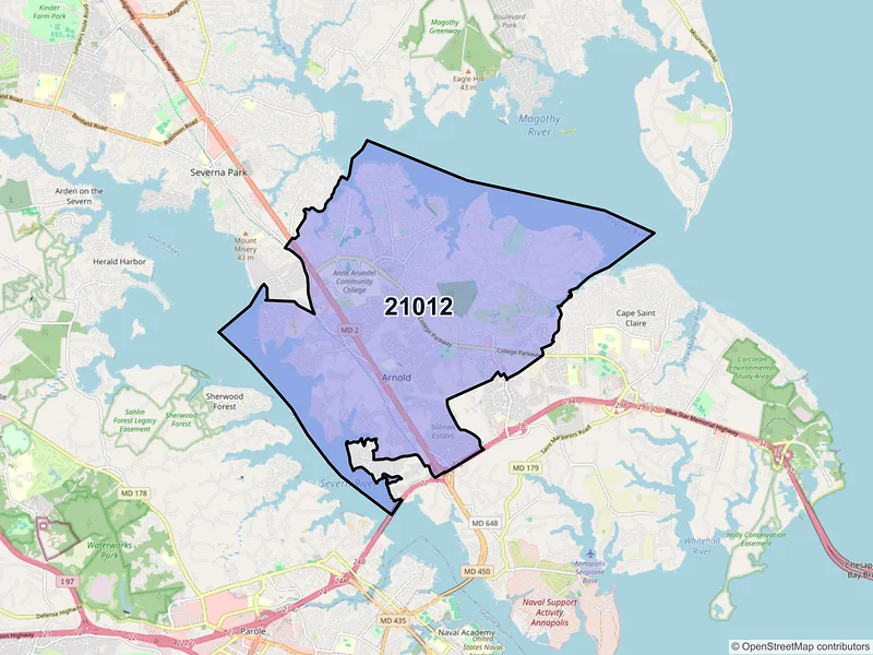 Map of Arnold, Maryland and ZIP codes