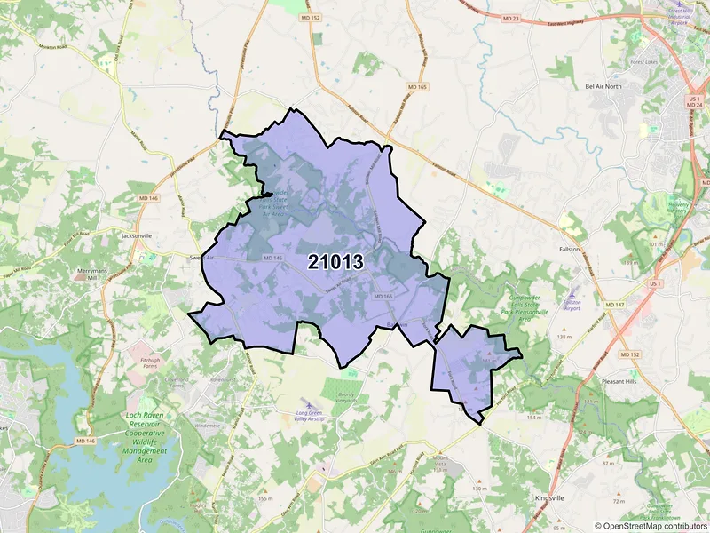 Map of ZIP Code 21013 — Baldwin, MD