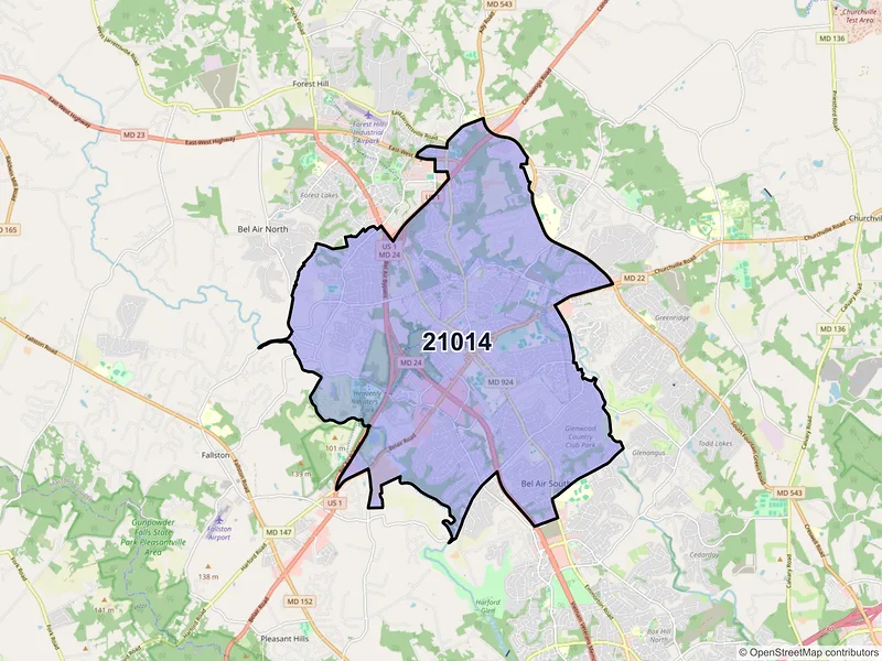 Map of ZIP Code 21014 — Bel Air, MD
