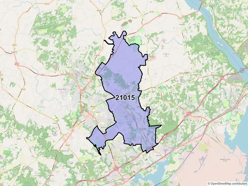 Map of ZIP Code 21015 — Bel Air, MD