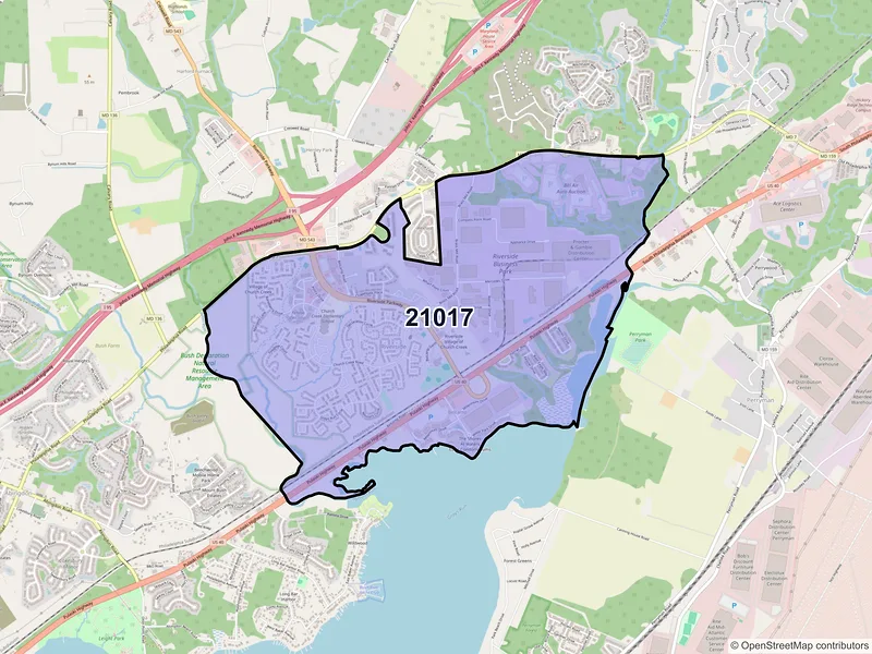 Map of Belcamp, Maryland and ZIP codes