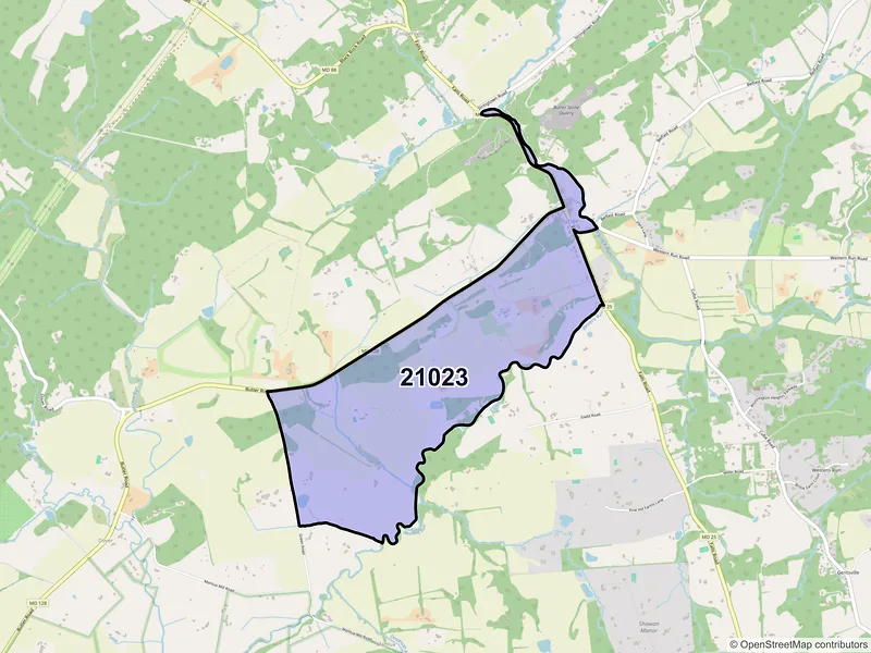 Map of Butler, Maryland and ZIP codes