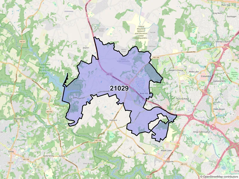 Map of ZIP Code 21029 — Clarksville, MD