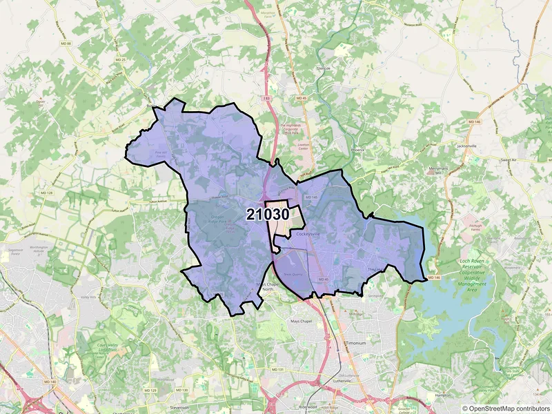 Map of ZIP Code 21030 — Cockeysville, MD