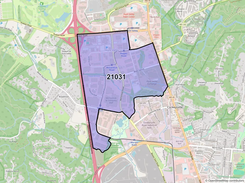Map of ZIP Code 21031 — Hunt Valley, MD