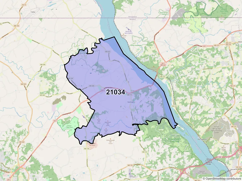 Map of ZIP Code 21034 — Darlington, MD