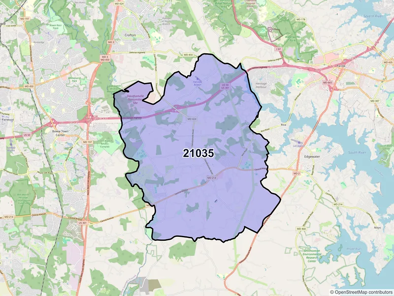 Map of ZIP Code 21035 — Davidsonville, MD