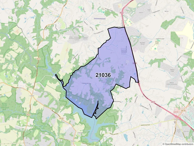Map of Dayton, Maryland and ZIP codes