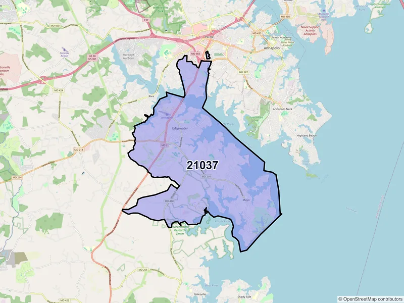 Map of ZIP Code 21037 — Edgewater, MD
