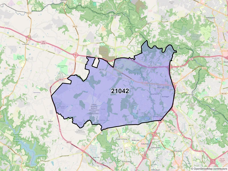 Map of ZIP Code 21042 — Ellicott City, MD