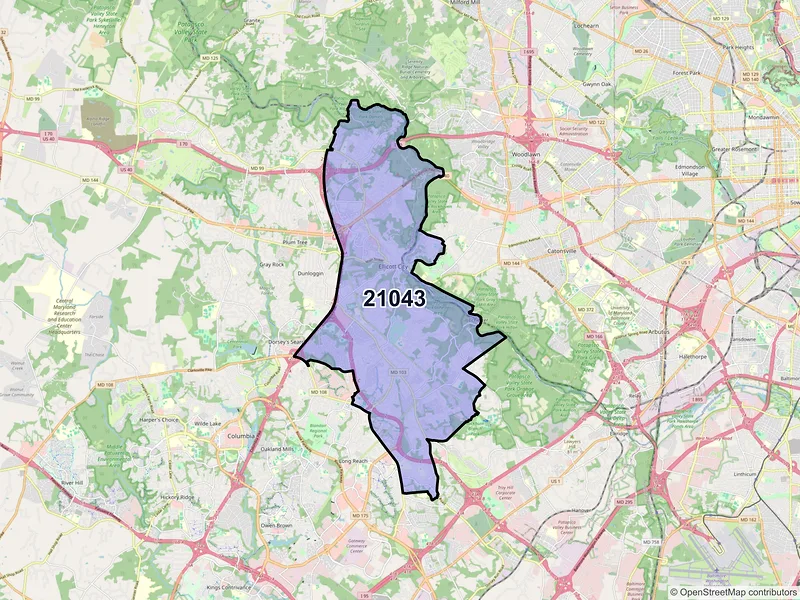 Map of ZIP Code 21043 — Ellicott City, MD
