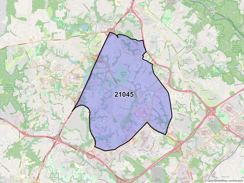 Map of ZIP Code 21045 — Columbia, MD