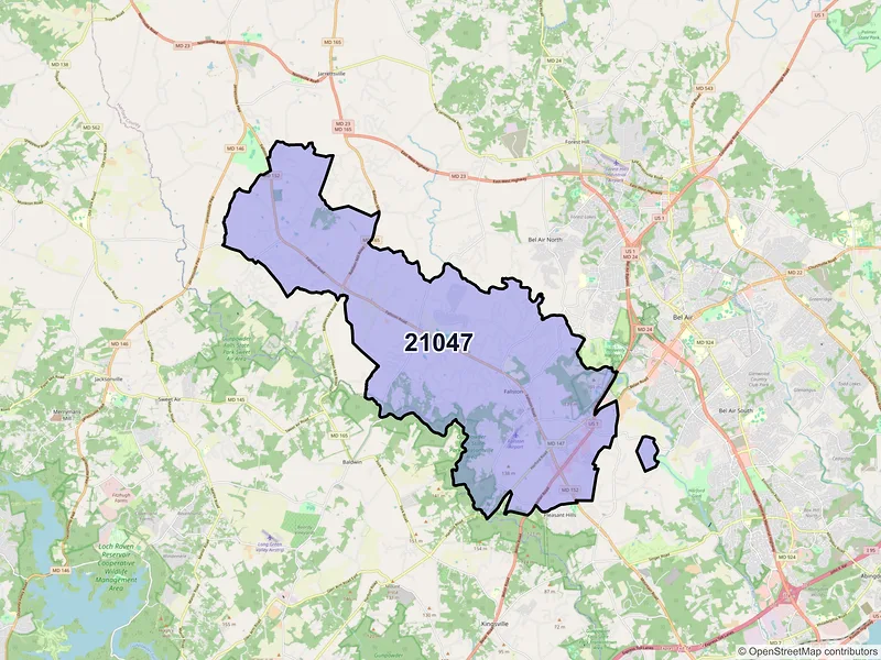 Map of ZIP Code 21047 — Fallston, MD