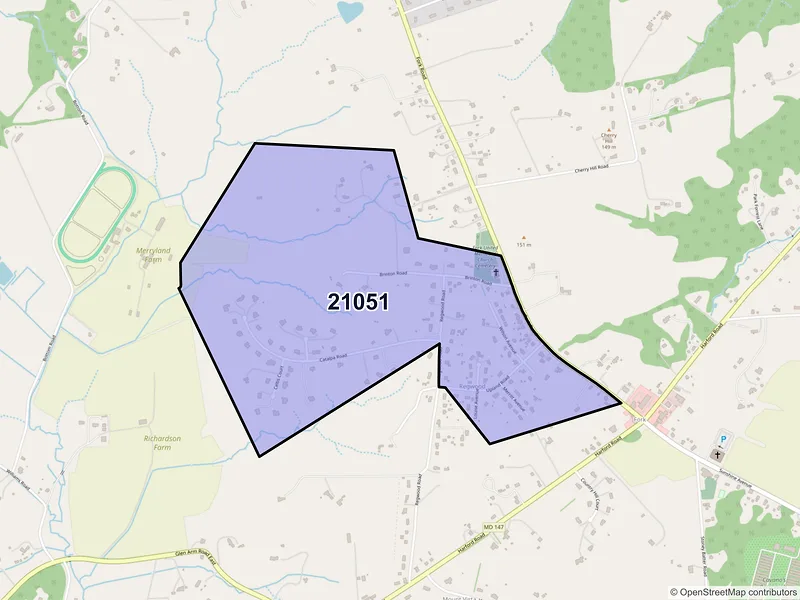 Map of ZIP Code 21051 — Fork, MD