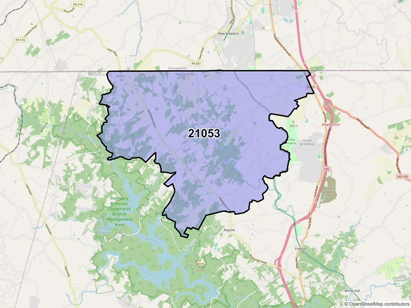 Map of ZIP Code 21053 — Freeland, MD
