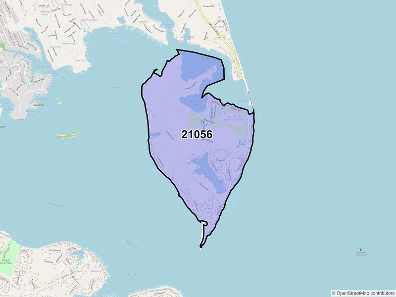 Map of Gibson Island, Maryland and ZIP codes