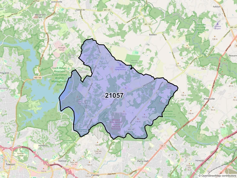 Map of ZIP Code 21057 — Glen Arm, MD