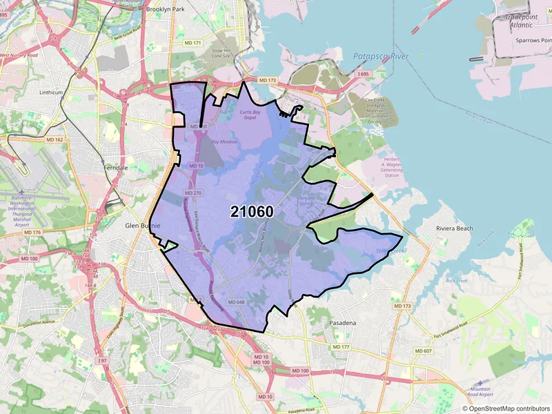 Map of ZIP Code 21060 — Glen Burnie, MD