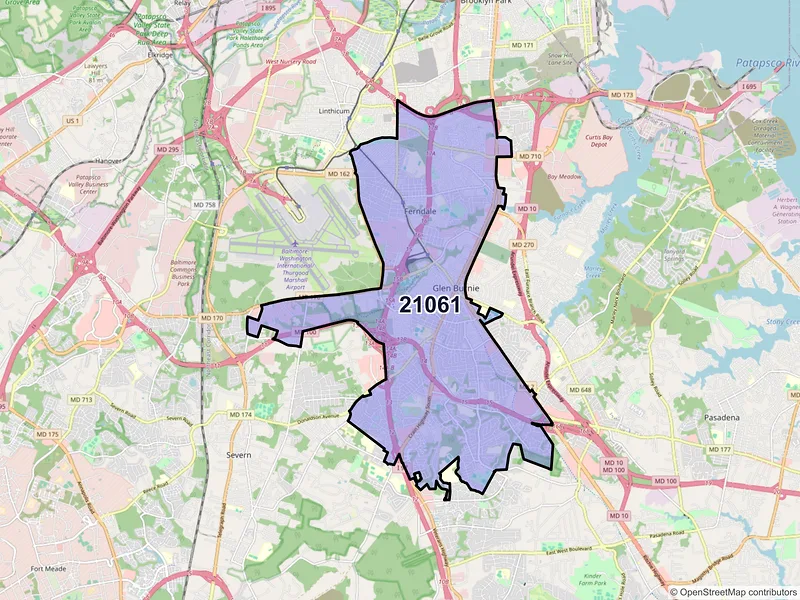 Map of ZIP Code 21061 — Glen Burnie, MD