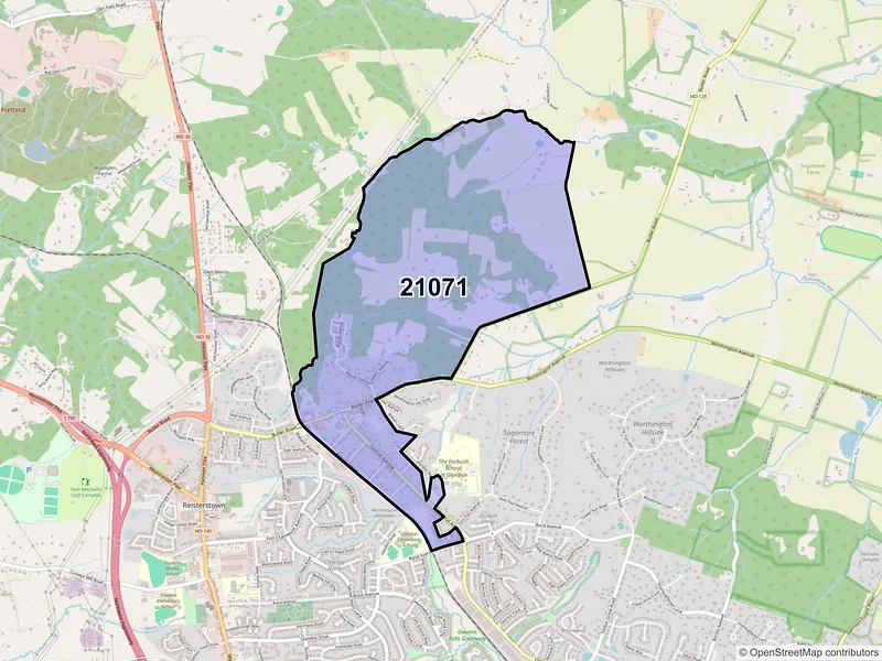 Map of Glyndon, Maryland and ZIP codes
