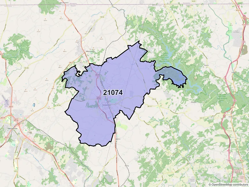 Map of ZIP Code 21074 — Hampstead, MD