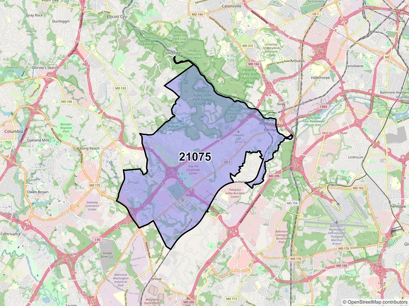 Map of ZIP Code 21075 — Elkridge, MD