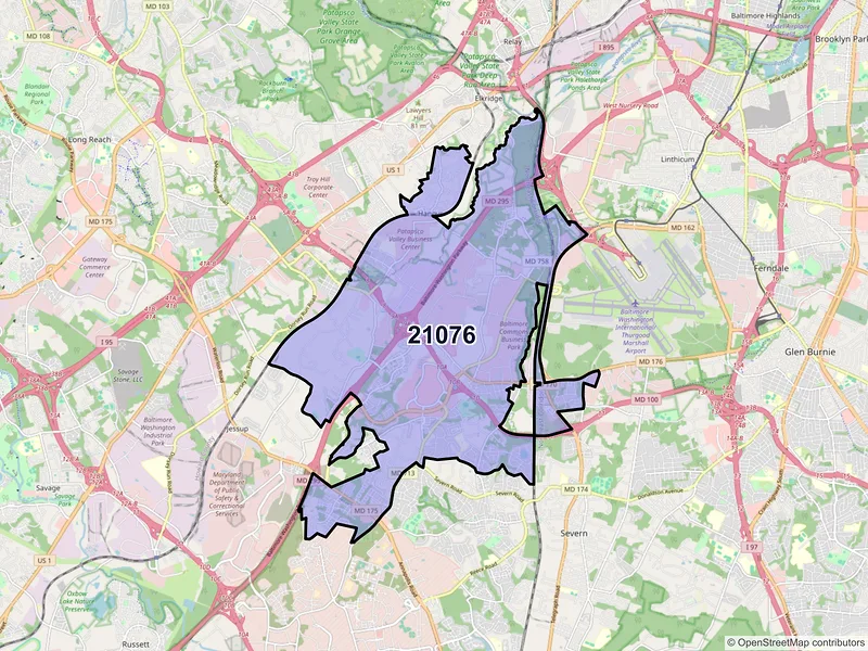 Map of ZIP Code 21076 — Hanover, MD