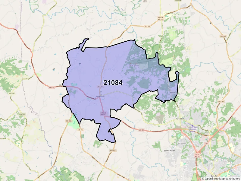 Map of ZIP Code 21084 — Jarrettsville, MD