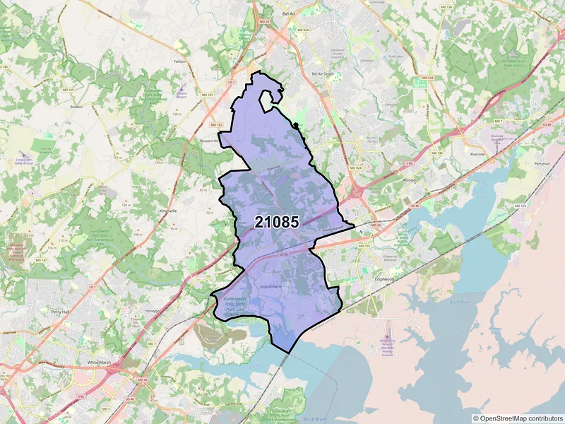Map of Joppa, Maryland and ZIP codes