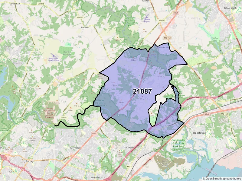 Map of ZIP Code 21087 — Kingsville, MD