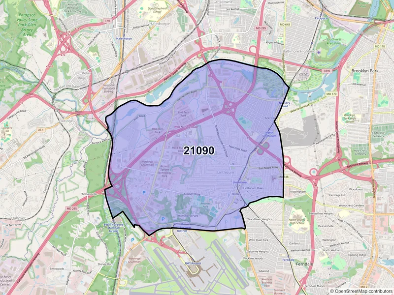 Map of Linthicum Heights, Maryland and ZIP codes