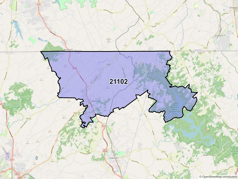 Map of ZIP Code 21102 — Manchester, MD