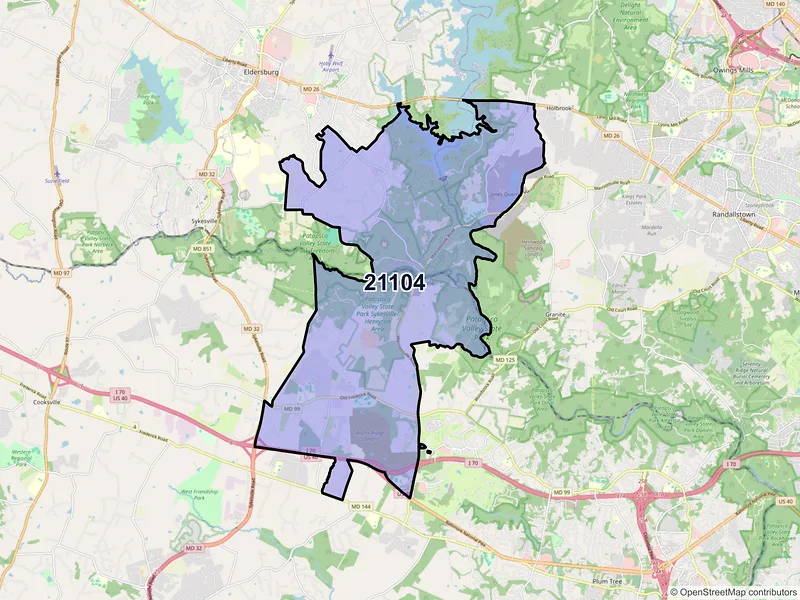 Map of ZIP Code 21104 — Marriottsville, MD