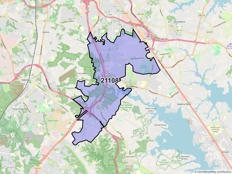 Map of ZIP Code 21108 — Millersville, MD