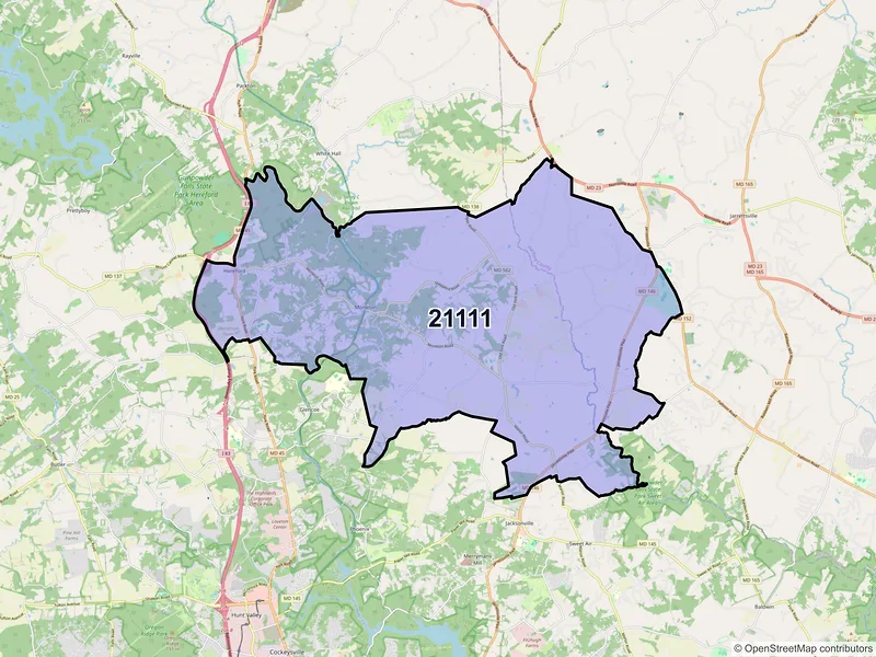 Map of ZIP Code 21111 — Monkton, MD