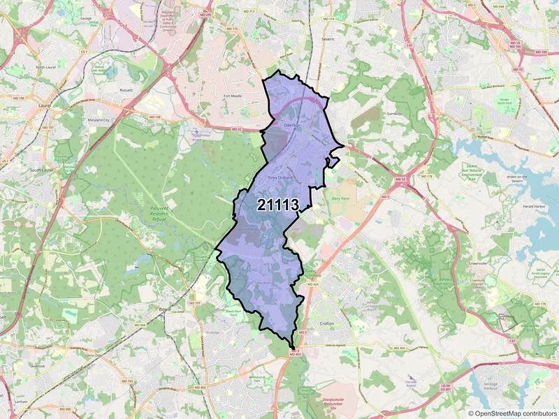 Map of ZIP Code 21113 — Odenton, MD