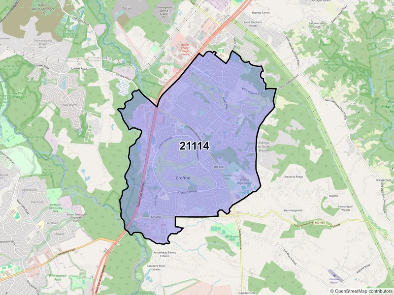 Map of Crofton, Maryland and ZIP codes