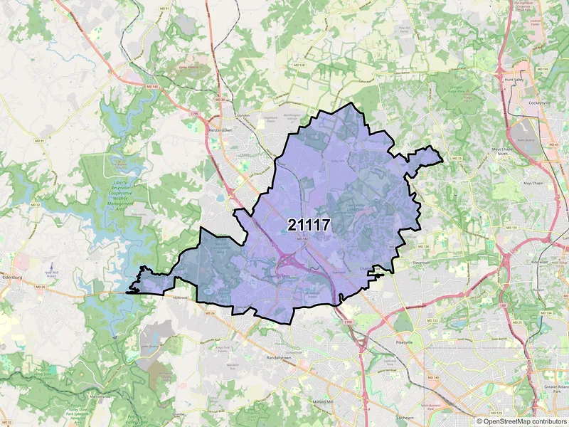 Map of ZIP Code 21117 — Owings Mills, MD